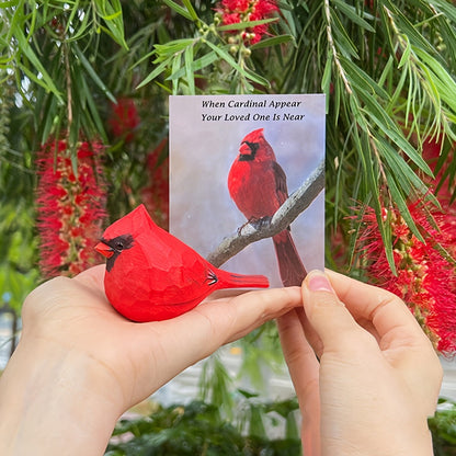 Cardinal Bird Statues Handmade Wood Carving 2pcs - Painted Decorative Bird Figurines for Home for Entryways, Bedrooms and Living Spaces