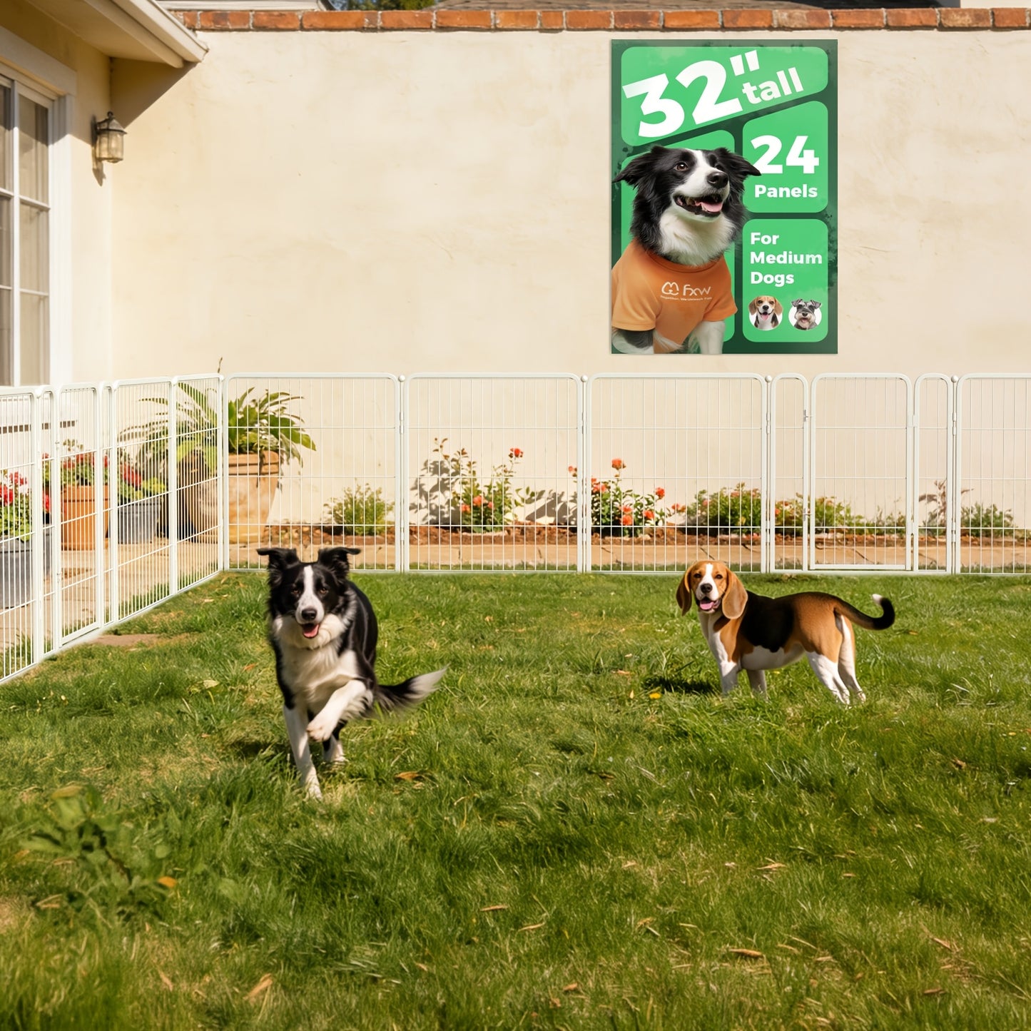 Dog Playpen with Gate – Heavy Duty Metal Pet Exercise Pen for Large Medium Small Dogs, 8/16/24/32/48 Panels, 24/32/40/45/50 Inch Height