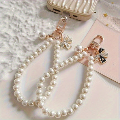 Butterfly Beaded Phone Lanyard Bracelet Keychain Set 3-in-1 Cute Wrist Strap Pendant Charm