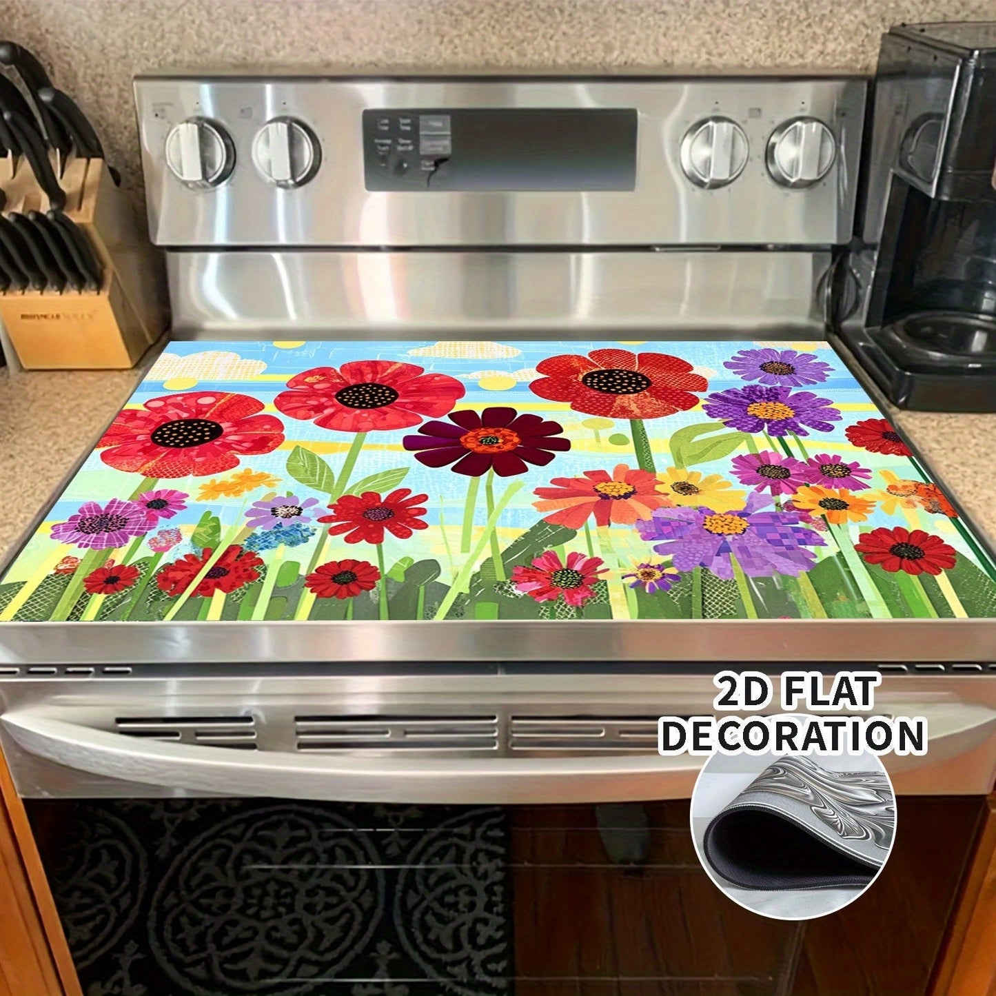 Stove Top Cover Mat Classic Tree Design, Heat-Resistant Decorative Stove Protector Pad with Branches & Leaves