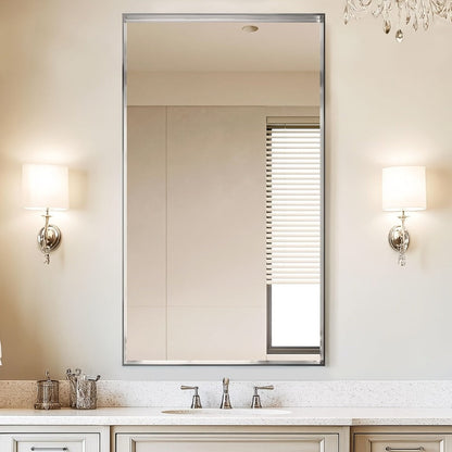 Rectangular Metal-Frame Bathroom Mirror in Black, Gold or Silver with Six Sizes and Dual Orientation