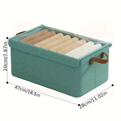 Six-Pack Foldable Fabric Storage Boxes with Clear Lids, Handles and Green, Beige or Gray Color Options