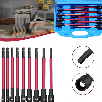 Magnetic Nut Driver Set 18-Piece, Impact-Ready Extra Long Hex Shank, SAE & Metric CR-V Steel Screwdriver Bit Kit for Power Drills