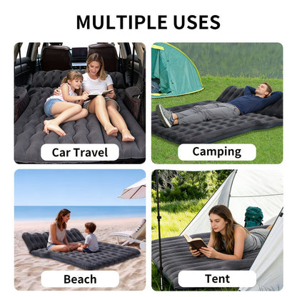 SUV Air Mattress for Camping Inflatable Car Bed with Air Pump 2 Pillows Flocking Surface Portable Sleeping Pad for SUV Backseat Road Trip