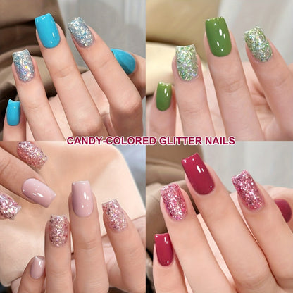 Gel Nail Polish Two-Color Candy Glitter Duo, 0.51 oz Each with Seven Shade Pair Options for UV/LED Curing