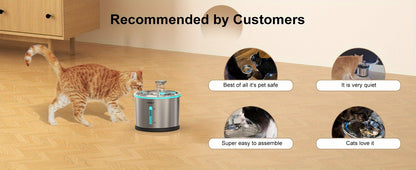Cat Water Fountain Stainless Steel 50oz/1.5L – Ultra Quiet Auto Pet Water Dispenser with LED Light, Visible Window & Dishwasher Safe