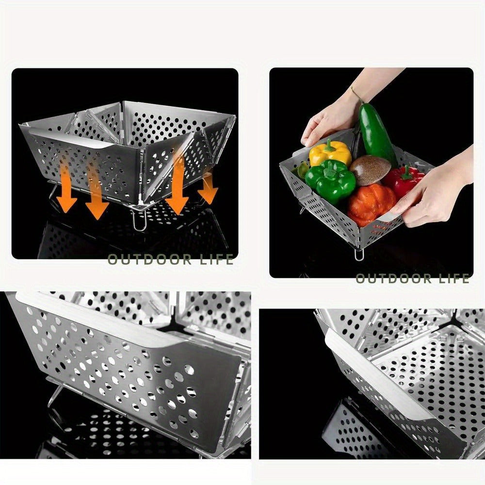 Wood Burning Camp Stove Portable Stainless Steel, Mini Folding Charcoal BBQ Grill, Camping Wood Stove Burner