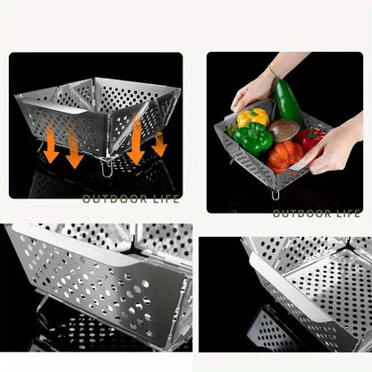 Wood Burning Camp Stove Portable Stainless Steel, Mini Folding Charcoal BBQ Grill, Camping Wood Stove Burner