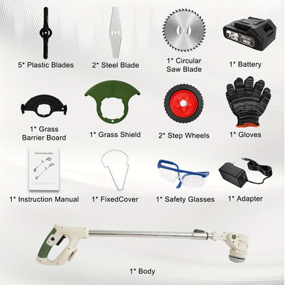 Weed Wacker Cordless 24V Brush Cutter, Electric String Trimmer with 2 Batteries & Charger, 3 Blade Types