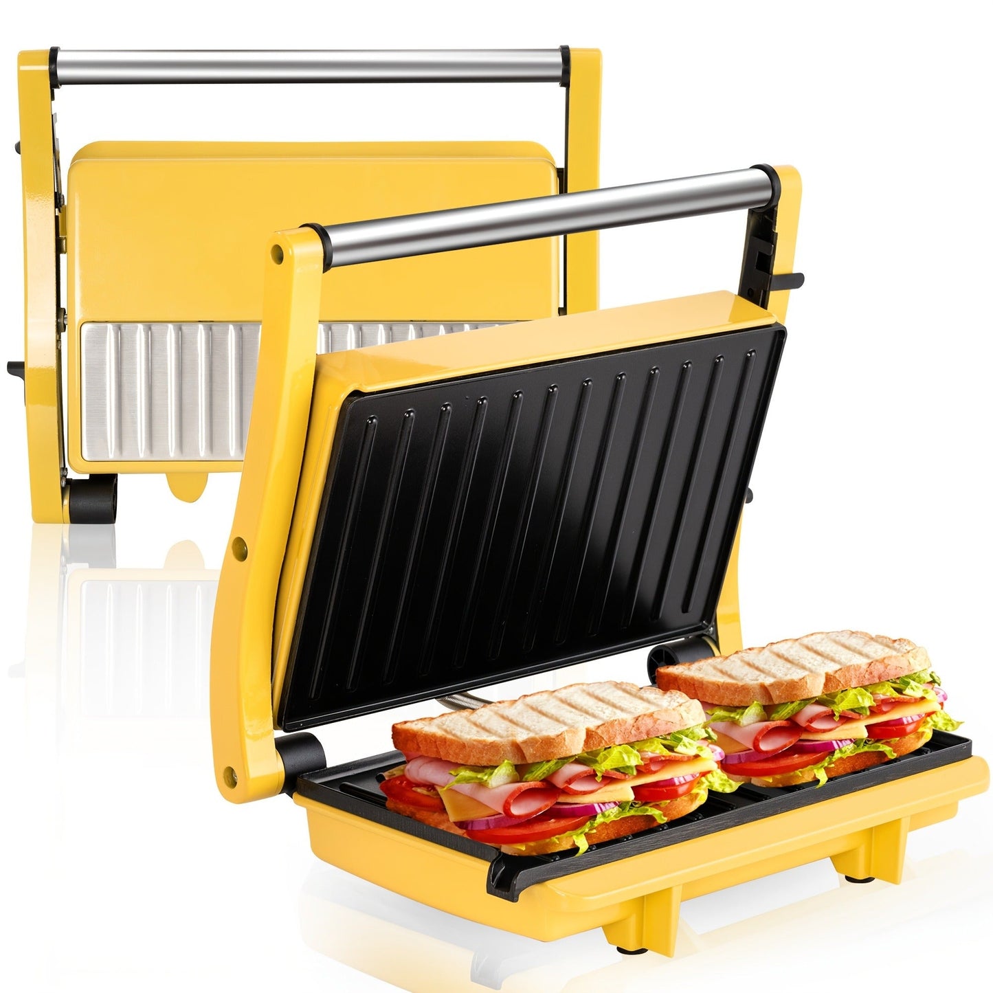Sandwich Maker 3-in-1 Mini Indoor Grill & Panini Press, Non-Stick 180° Opening, Floating Hinge, 60-Min Timer