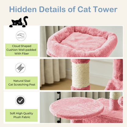 44-Inch Cat Tree Tower with Condo & Hammock – Multi-Level Indoor Cat Tree with Natural Sisal Scratching Posts