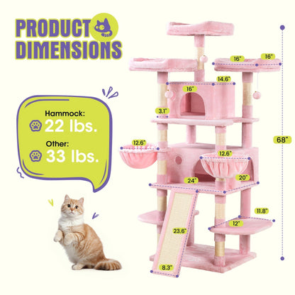 Multi-Level Cat Tree in 36-, 65-, 68- or 81-Inch Heights with Perches, Condo, Hammock and 30 Color, Pattern or Layout Options