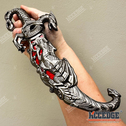 Medieval Fantasy Fixed Blade Knife with Scabbard – 9" Dragon Cosplay Collectible Dagger, 440 Stainless Steel