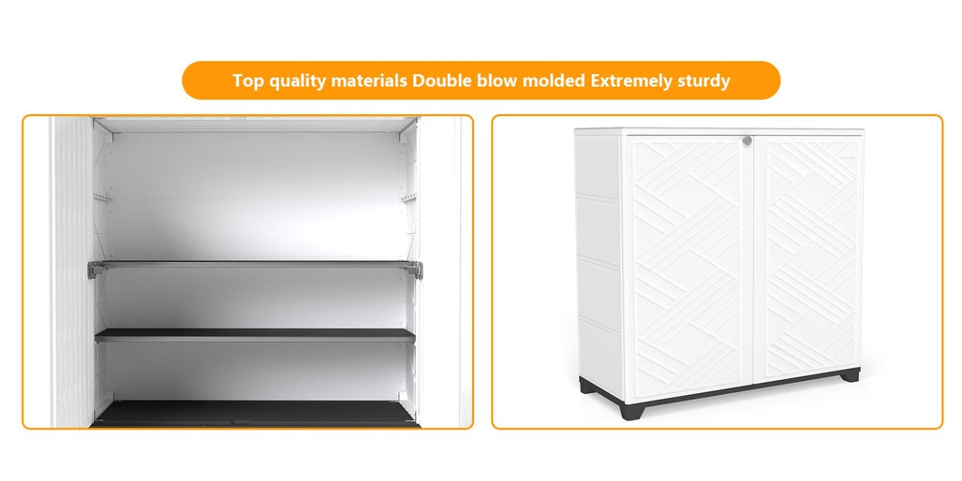 Outdoor Storage Cabinet with Doors & Metal Shelves, for Garden, Patio and Yard Use, with the Listed Configuration