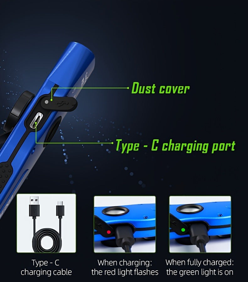 Flashlight 3-in-1 White, UV365 and Green Light Torch with Side Magnet in Black or Blue for Inspection