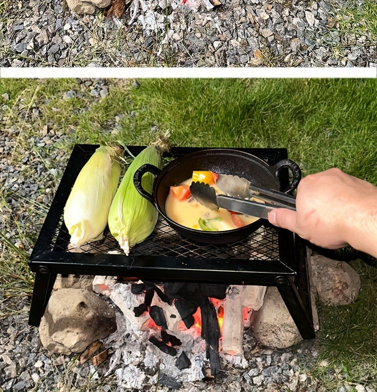 Portable Camping Bonfire Grill with Storage Bag – Heavy Duty Iron Barbecue Rack for Outdoor Picnic, RV Party & Firewood Heating