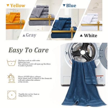 Towel Set 6 or 10 Piece Pure Cotton Bath Towels in Grey, Blue, White or Yellow for Home, Gym and Travel