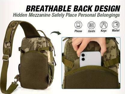 Camouflage Fishing Shoulder Bag with Zipper – Tactical Outdoor Gear Bag for Fishing Tackle, Hunting & Camping, Multi-Pocket Crossbody Bag