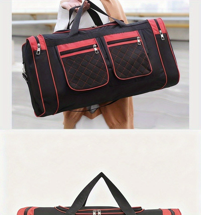 Gym Duffel Bag Large Capacity Travel Bag for Men Women Heavy Duty Polyester Multi Pocket Adjustable Shoulder Strap Zipper Closure
