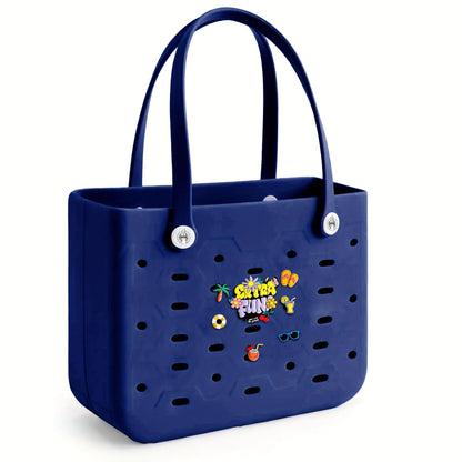 EVA Beach Bag for Women with Drainage Holes Waterproof Tote Bag Summer Outdoor Camping Shopping Travel Bag with Cute Decorations