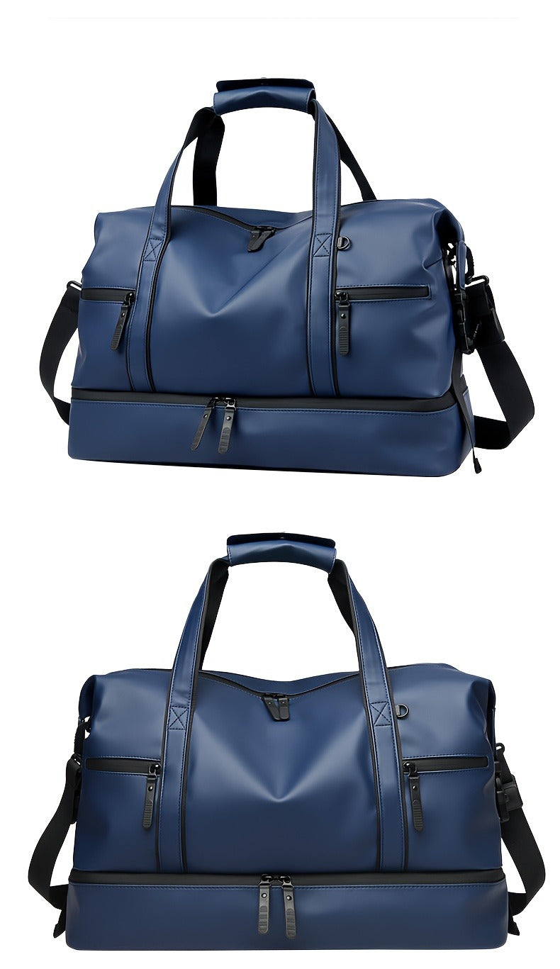 Gym Duffel Bag with Wet Pocket & Shoe Compartment – Foldable PU Leather Sports Travel Bag for Workouts, Weekend Trips & Everyday Use