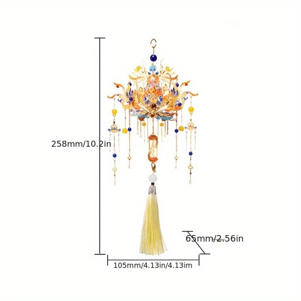3D Metal Puzzle Phoenix Crown Qingluan – Blue & Gold DIY Assembly with Beads & Tassels, Chinese Mythology Art Collectible