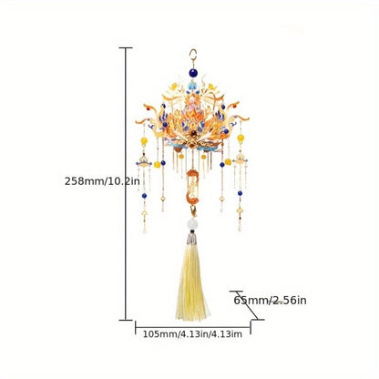 3D Metal Puzzle Phoenix Crown Qingluan – Blue & Gold DIY Assembly with Beads & Tassels, Chinese Mythology Art Collectible