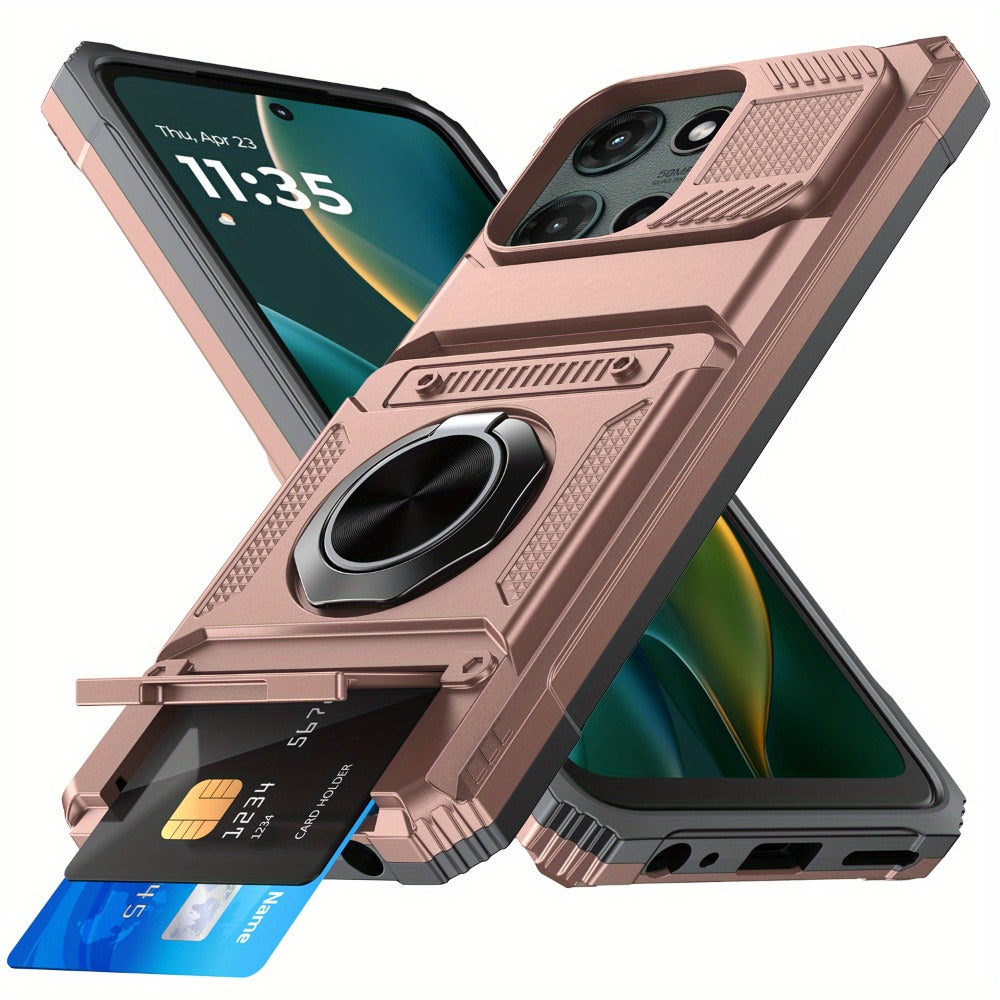 Wallet Moto G 5G 2025 2024 Case Card Holder 360° Ring Stand Dual Layer with the Listed Color, Size or Set Options for Everyday Carry