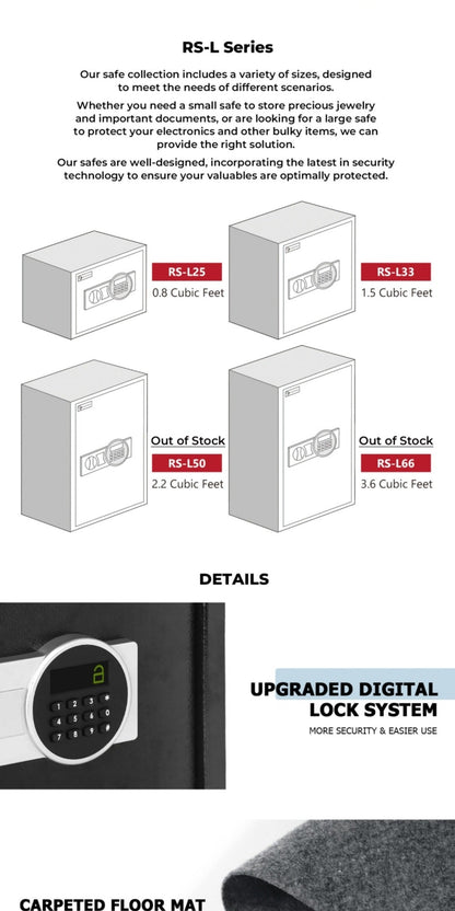 Fireproof Home Safe Box with Digital Keypad and Key Lock Steel Security Safe for Money for Entryways, Bedrooms and Living Spaces