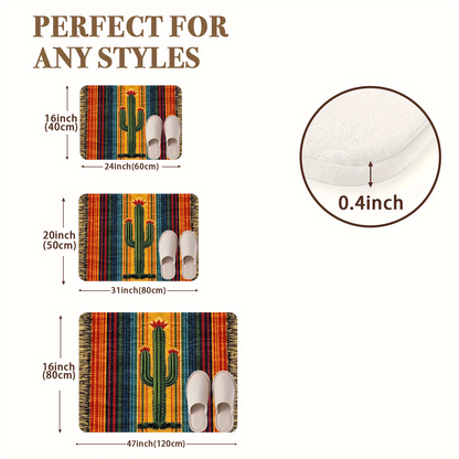 Area Rug Mexican Cactus Stripe Flannel Mat with Five Size and Set Choices for Kitchen or Entryway