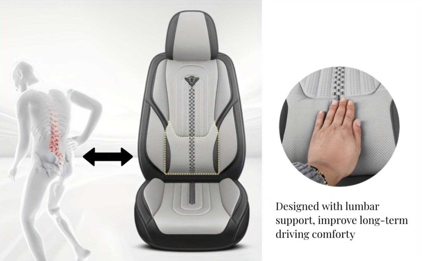 Contoured Front Car Seat Cushion Covers with Headrest Pads in Four Two-Tone Color Option Sets