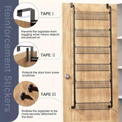 Over Door Pantry Storage Organizer 6 or 8-Tier Metal Spice Rack in Black or White for Kitchen Use