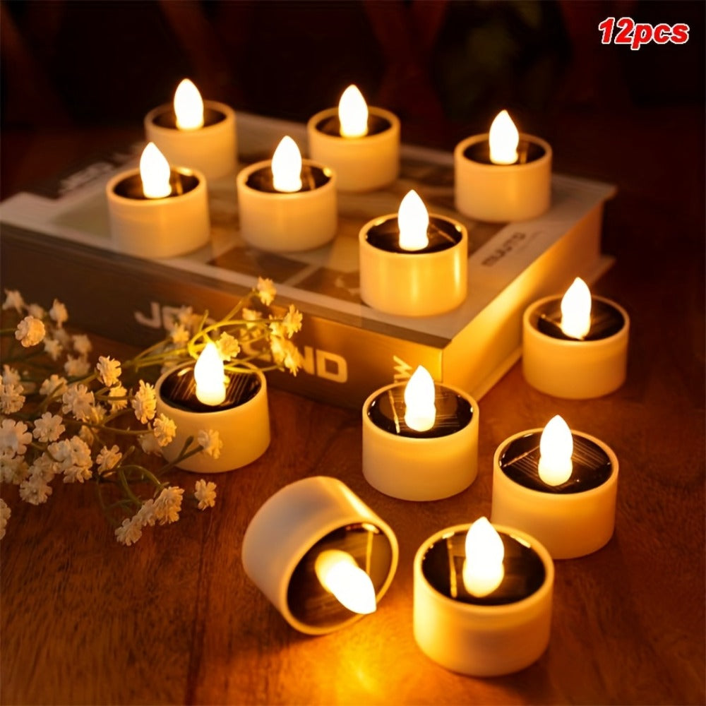 Solar Flameless Candles Outdoor LED Tealight with Dusk to Dawn Sensor Flickering Light for Entryways, Bedrooms and Living Spaces
