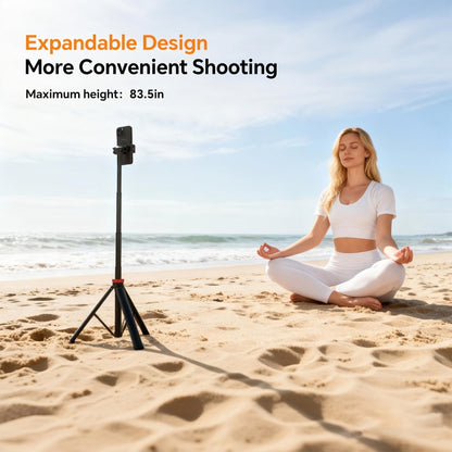83 Inch Tall Phone Tripod Adjustable with Wireless Remote & Stable Base, Upgraded Extra-Tall Retractable Stand for iPhone 17/15/14