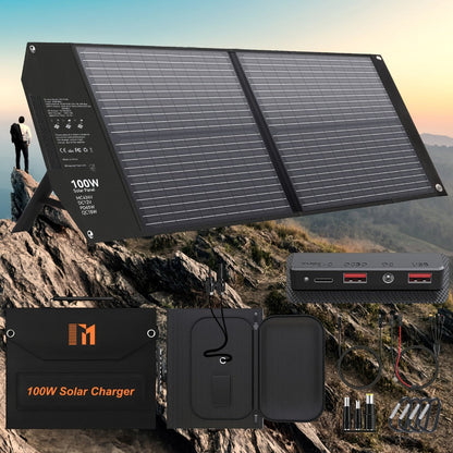 Foldable Solar Charger Panel 30W/60W/100W/200W – 18V MC4, Dual USB-A Quick Charge & USB-C PD 18W, Portable Solar Panel for Camping, RV