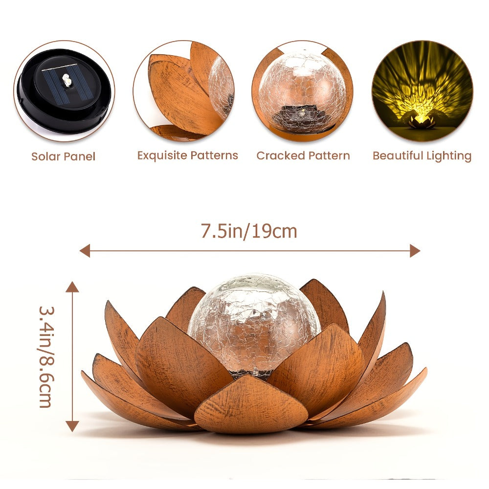 Solar Lotus Cracked Glass Ball Garden Lamp 2pcs, Metal Cracked Ball Solar Light for Outdoor & Indoor Decoration
