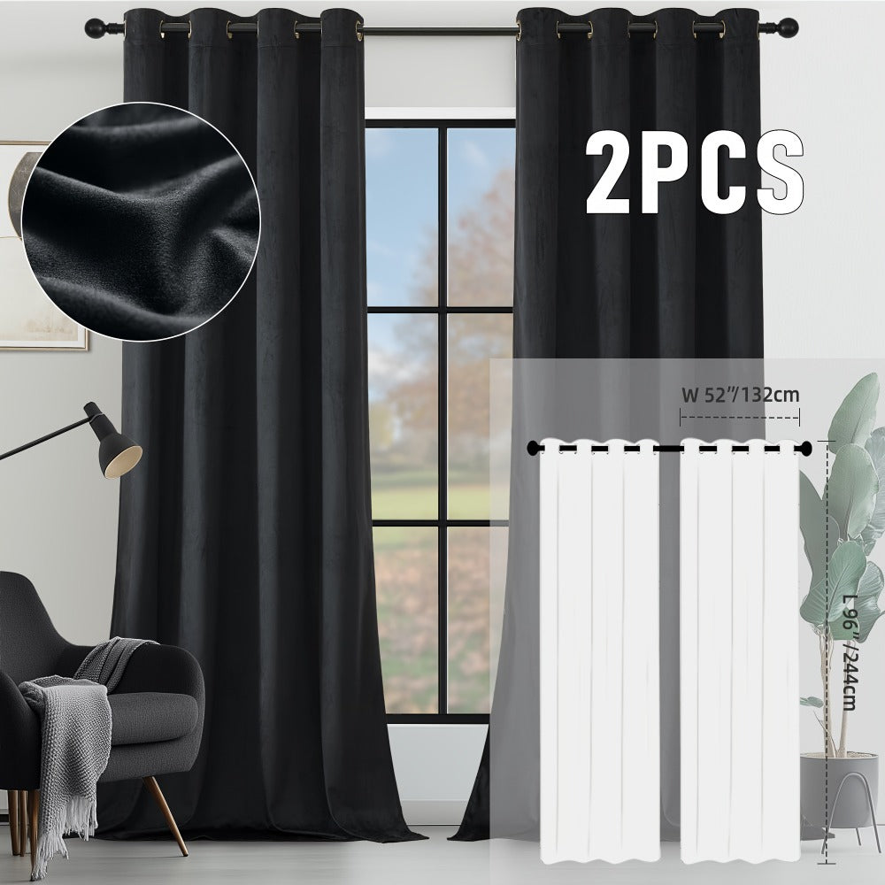 Velvet Room Darkening Curtains 2 Panels, Grommet Top Thermal Insulated Soundproof Blackout Curtains for Living Room Bedroom
