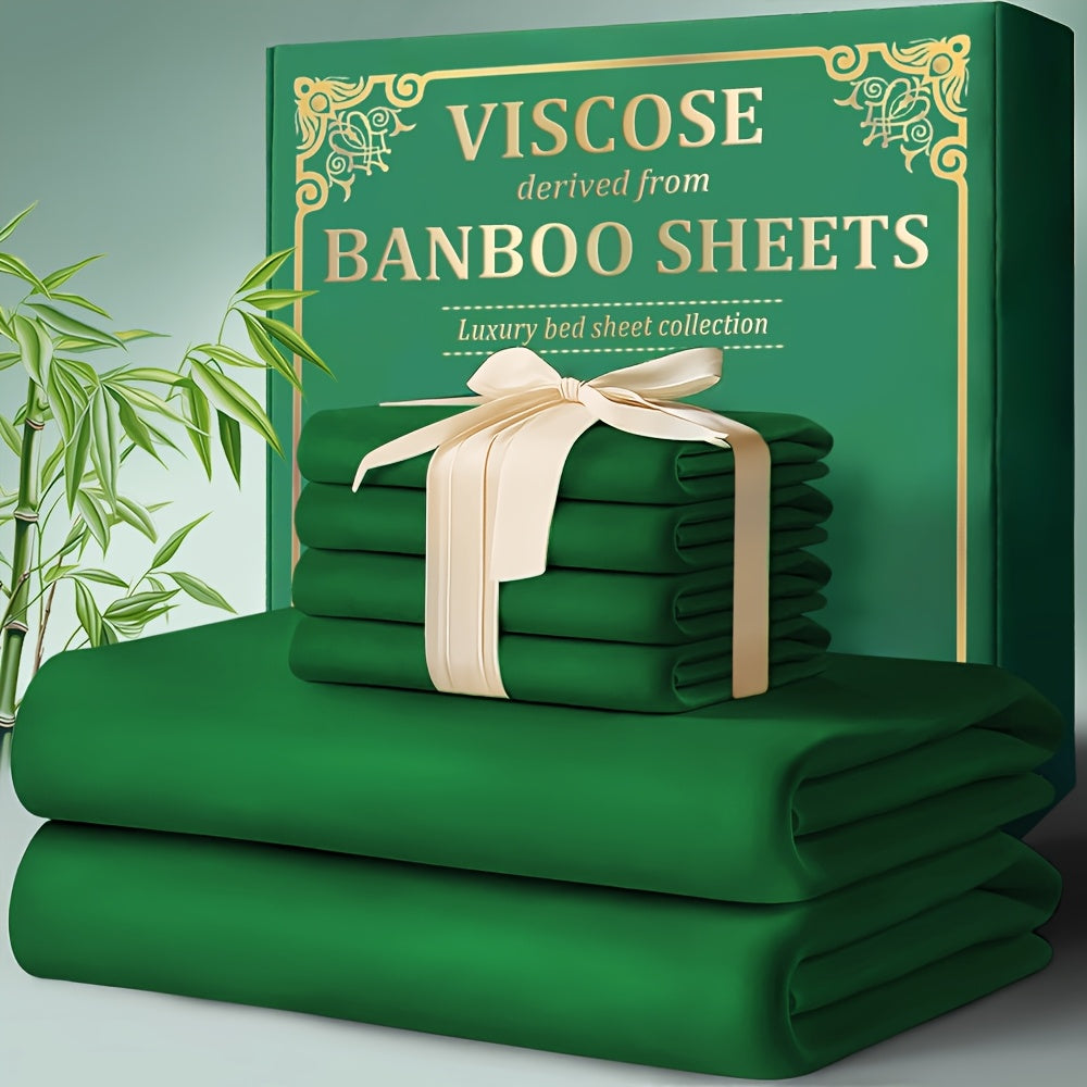 Bamboo Fitted Sheet Set 4-Piece Deep Pocket 18"-24", 2200TC Ultra- Cool Breathable Bed Sheets, Anti-Shrink Fade-Resistant