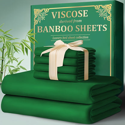 Bamboo Fitted Sheet Set 4-Piece Deep Pocket 18"-24", 2200TC Ultra- Cool Breathable Bed Sheets, Anti-Shrink Fade-Resistant