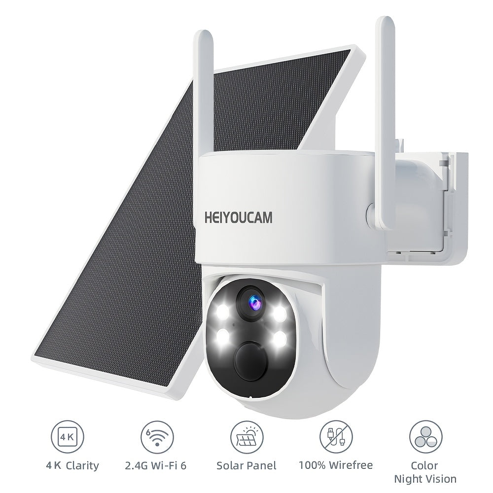 Solar PTZ Security Camera Outdoor 4K Wireless – 360° Pan Tilt Zoom, PIR Motion Detection Alarm, Full Color Night Vision, Two-Way Audio