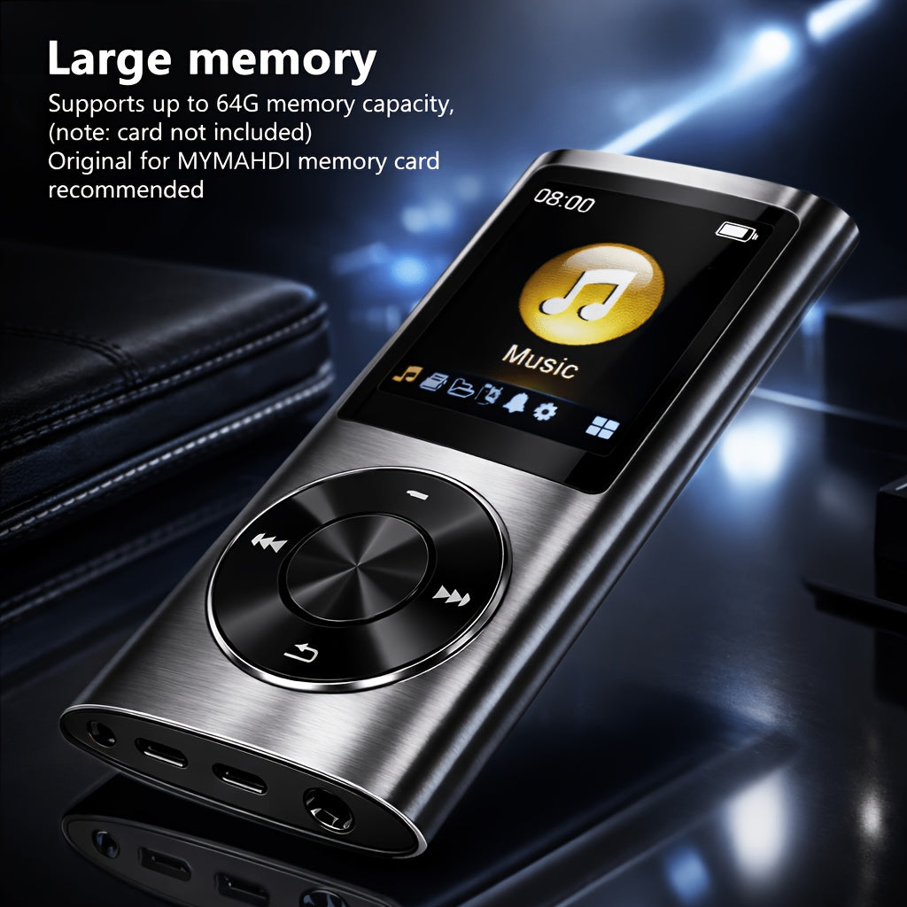 Aluminum-Alloy MP3 Player with 64GB Card Support, 1.8-Inch LCD, Earphones and Charging Cable in Red or Black