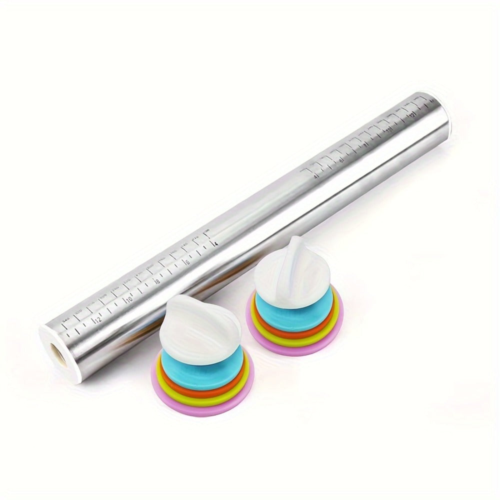 Stainless Steel Rolling Pin with Adjustable Thickness Rings Dough Roller for Baking Pizza Cookies Pastry 430 Grade Non-Stick Heavy Duty