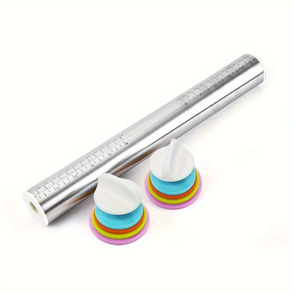 Stainless Steel Rolling Pin with Adjustable Thickness Rings Dough Roller for Baking Pizza Cookies Pastry 430 Grade Non-Stick Heavy Duty