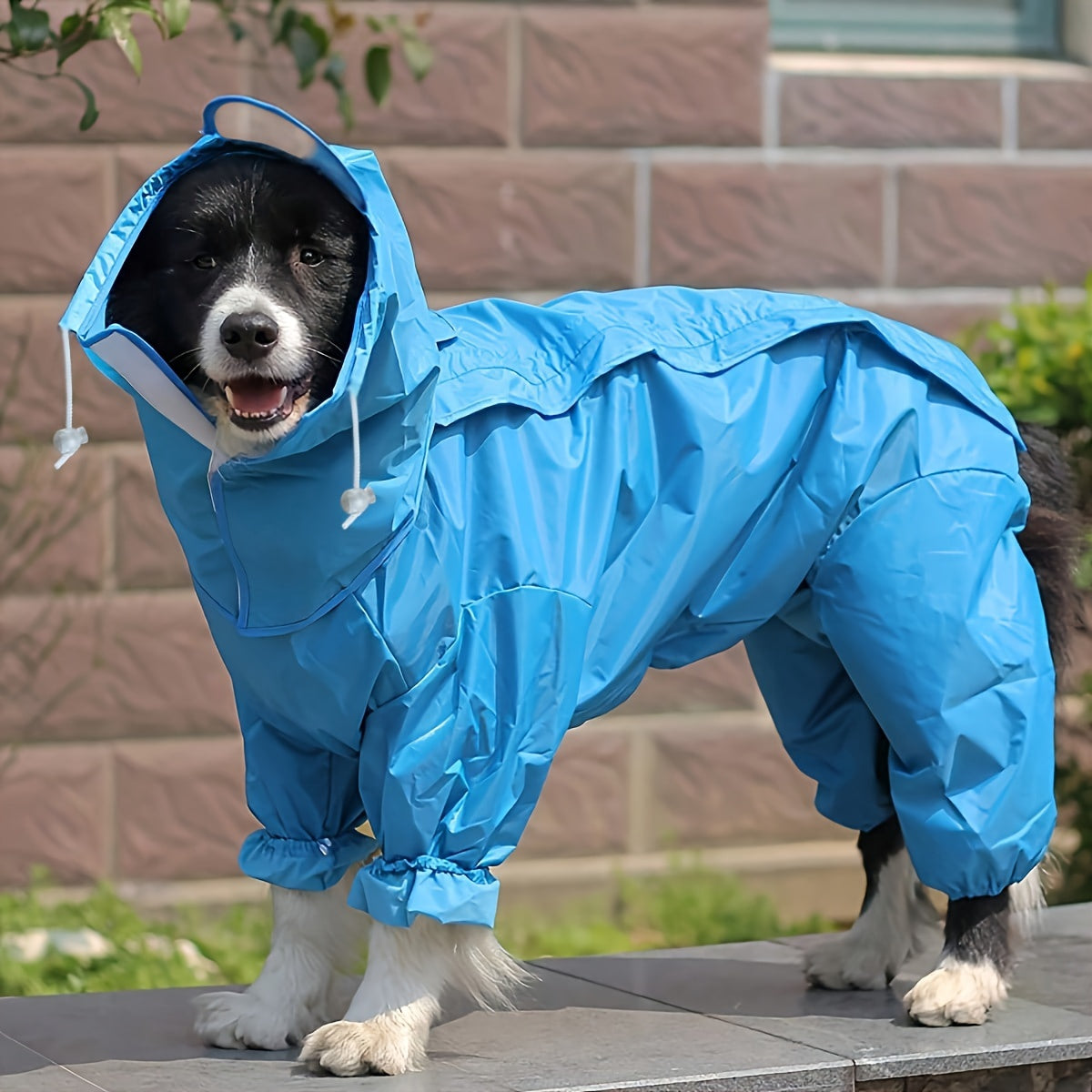 Dog Raincoat Full Body Waterproof – Blue Polyester Rain Jacket with Hood & Footies for Small Medium Large Dogs, Easy Hook-and-Loop Closure