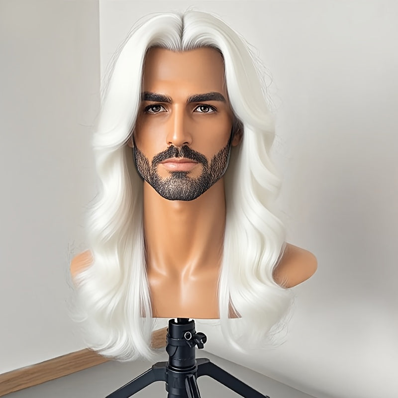 Synthetic Wig 26-Inch Men's Loose Curls with Middle Part in Seven Colors and Cap with Item-Specific Color, Length, Texture and Cap Choices
