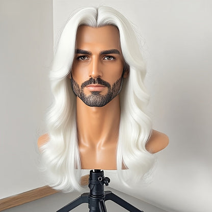 Synthetic Wig 26-Inch Men's Loose Curls with Middle Part in Seven Colors and Cap with Item-Specific Color, Length, Texture and Cap Choices