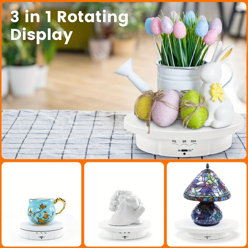 JANCHUN 3-in-1 360° Rotating Display Stand for Epoxy Glitter Tumbler, 5.74"/7.08"/8.06" Sizes, Remote Control