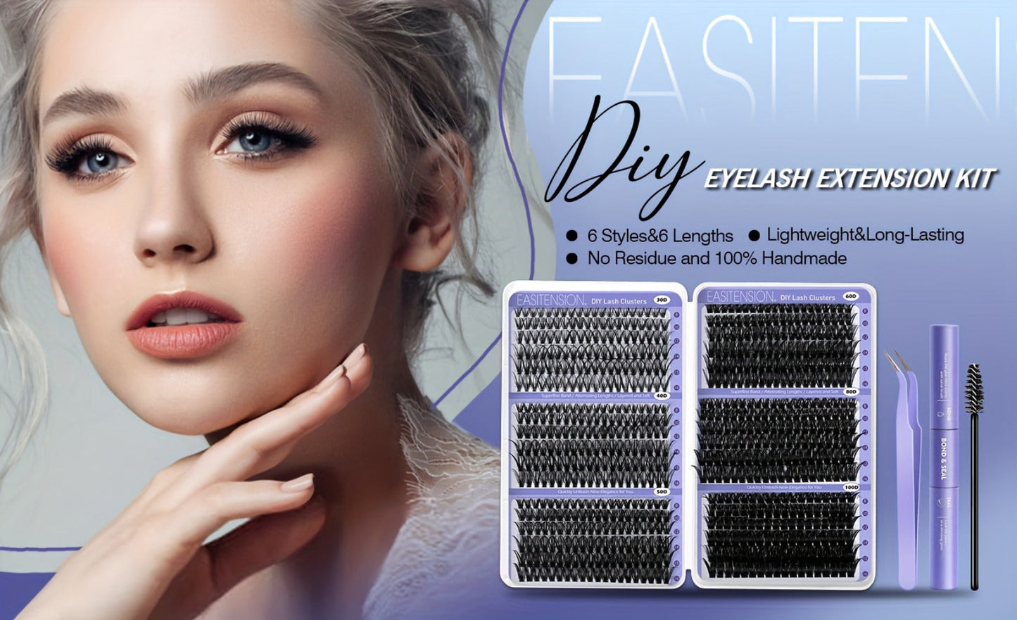 Premade Lash Clusters 708Pcs Mixed Length 30D 50D 80D 100D Wispy Volume Kit – Natural Fluffy DIY Lash Extensions with Bond Seal & Applicator
