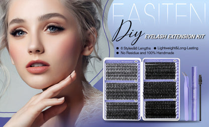 Premade Lash Clusters 708Pcs Mixed Length 30D 50D 80D 100D Wispy Volume Kit – Natural Fluffy DIY Lash Extensions with Bond Seal & Applicator