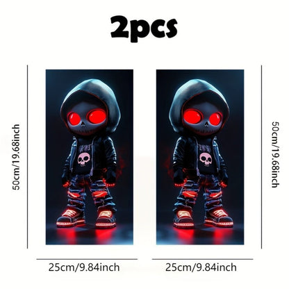 Pair of Red-Eyed Skull Character Car Decals, 19.7 x 9.8 Inch Each, for Smooth Exterior or Window Surfaces